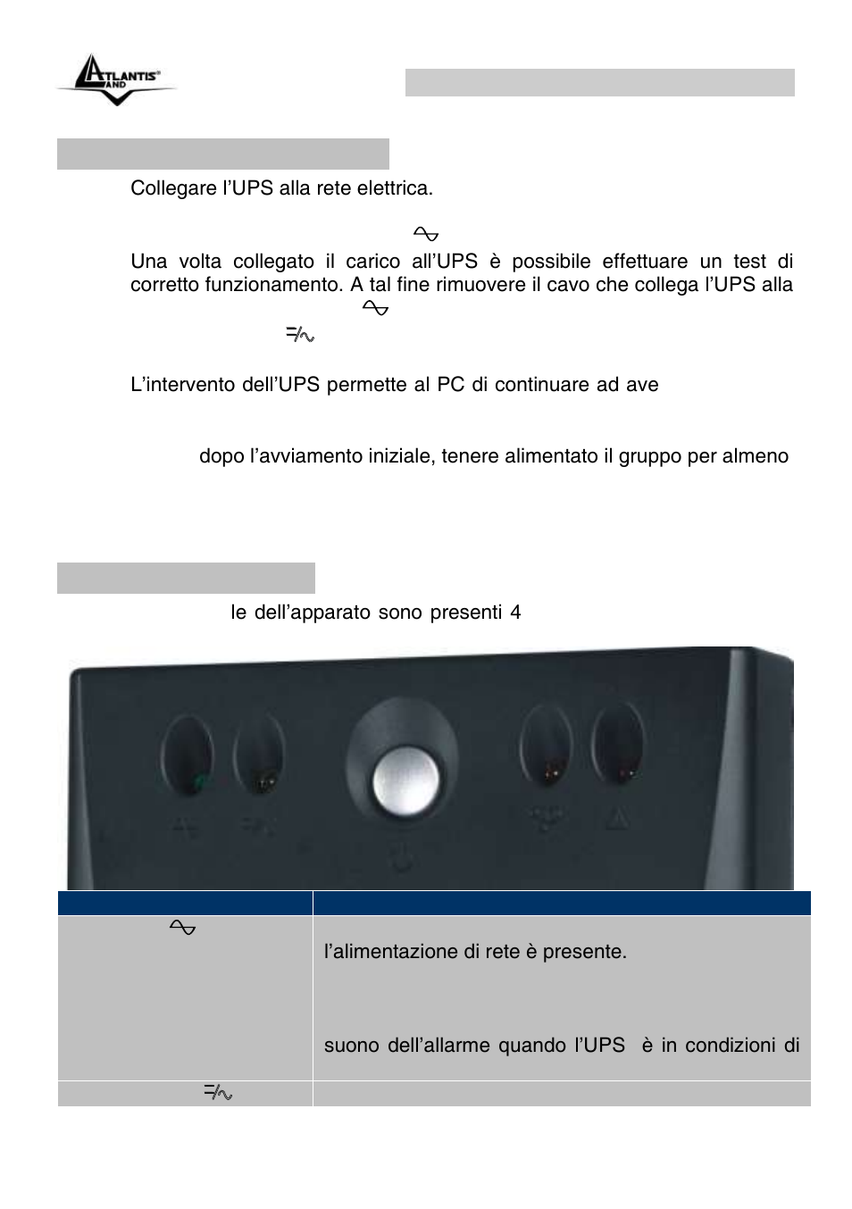 7 test di funzionamento, 8 pannello frontale, Onepower line interactive ups (it) | Atlantis Land OnePower Line Interactive UPS A03-S1501 User Manual | Page 11 / 50