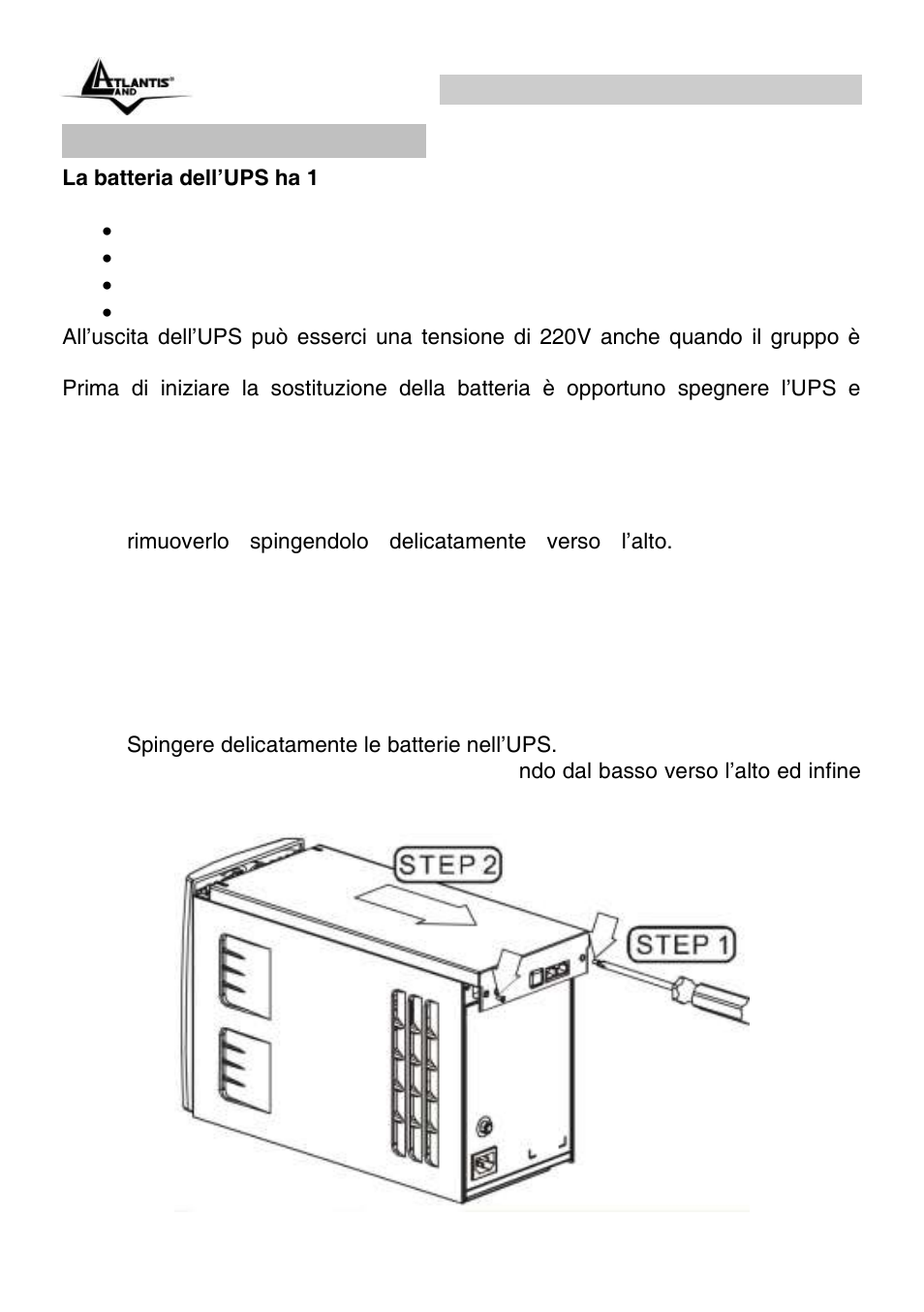 10 sostituzione batterie, Onepower line interactive ups (it) | Atlantis Land OnePower Line Interactive UPS A03-S1501 User Manual | Page 14 / 50