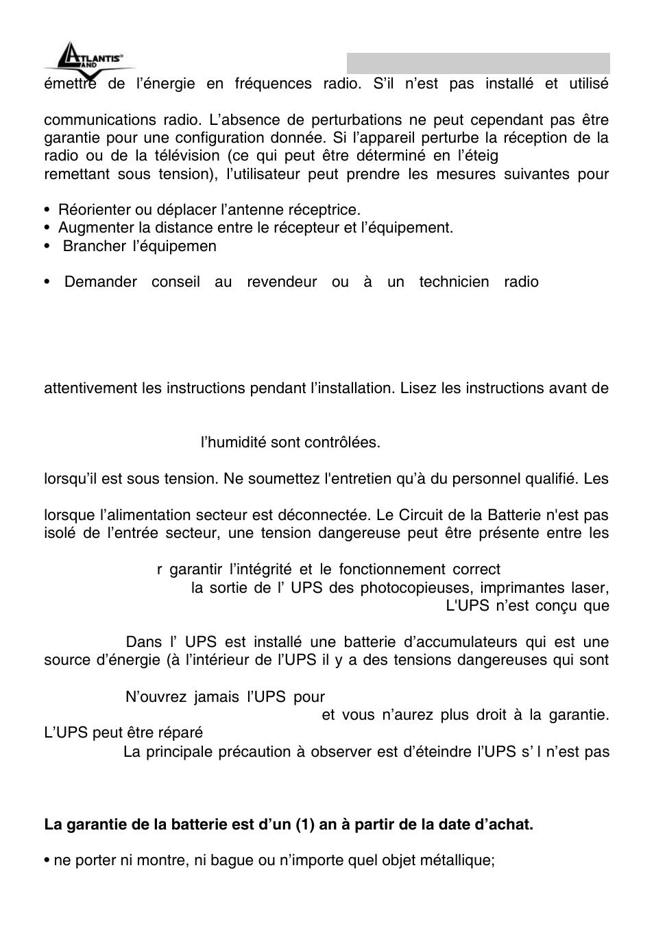 Onepower line interactive (fr) | Atlantis Land OnePower Line Interactive UPS A03-S1501 User Manual | Page 35 / 50