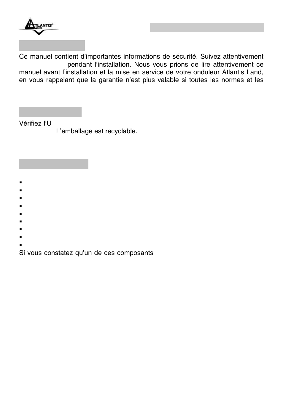 1 introduction, 2 vérification, 3 dans la boîte | Onepower line interactive (fr) | Atlantis Land OnePower Line Interactive UPS A03-S1501 User Manual | Page 37 / 50