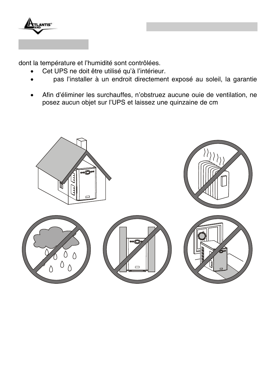 4 mise en place, Onepower line interactive (fr) | Atlantis Land OnePower Line Interactive UPS A03-S1501 User Manual | Page 38 / 50