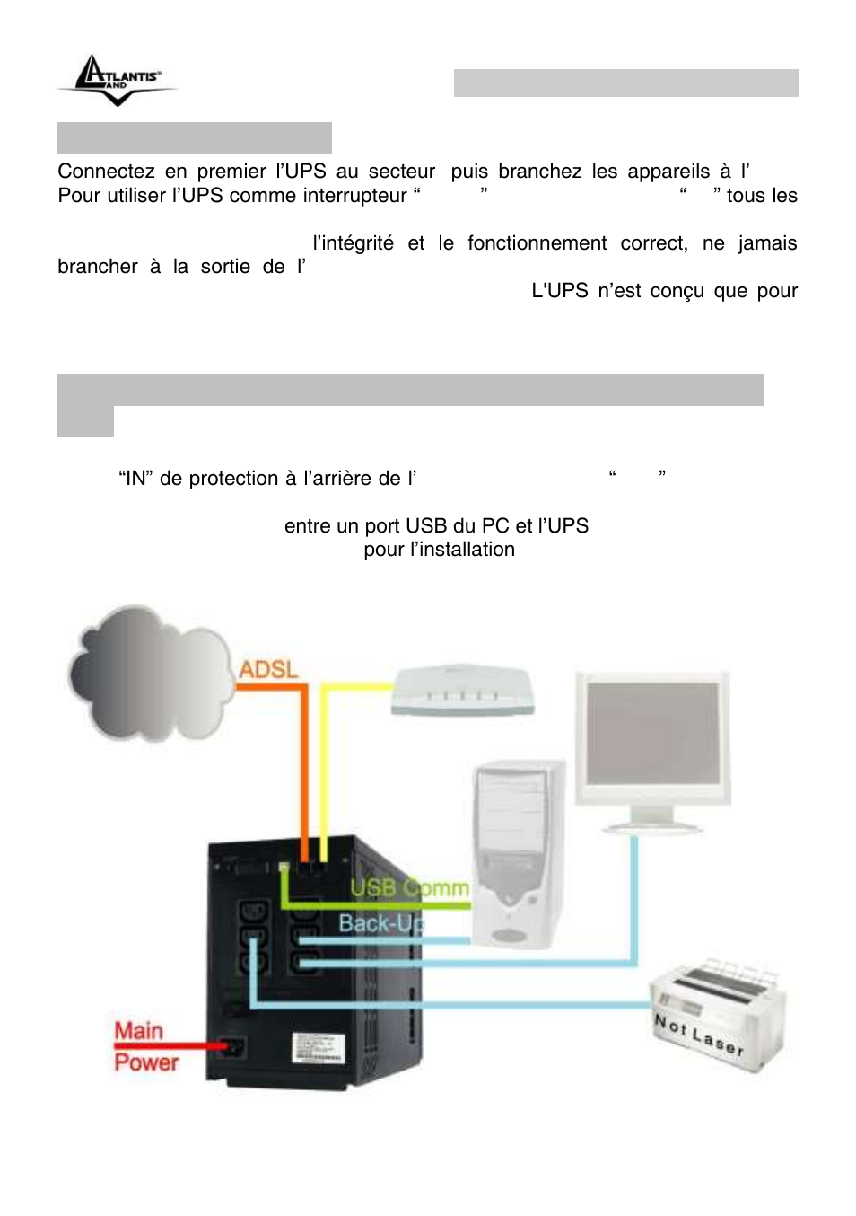5 reliez les charges | Atlantis Land OnePower Line Interactive UPS A03-S1501 User Manual | Page 39 / 50