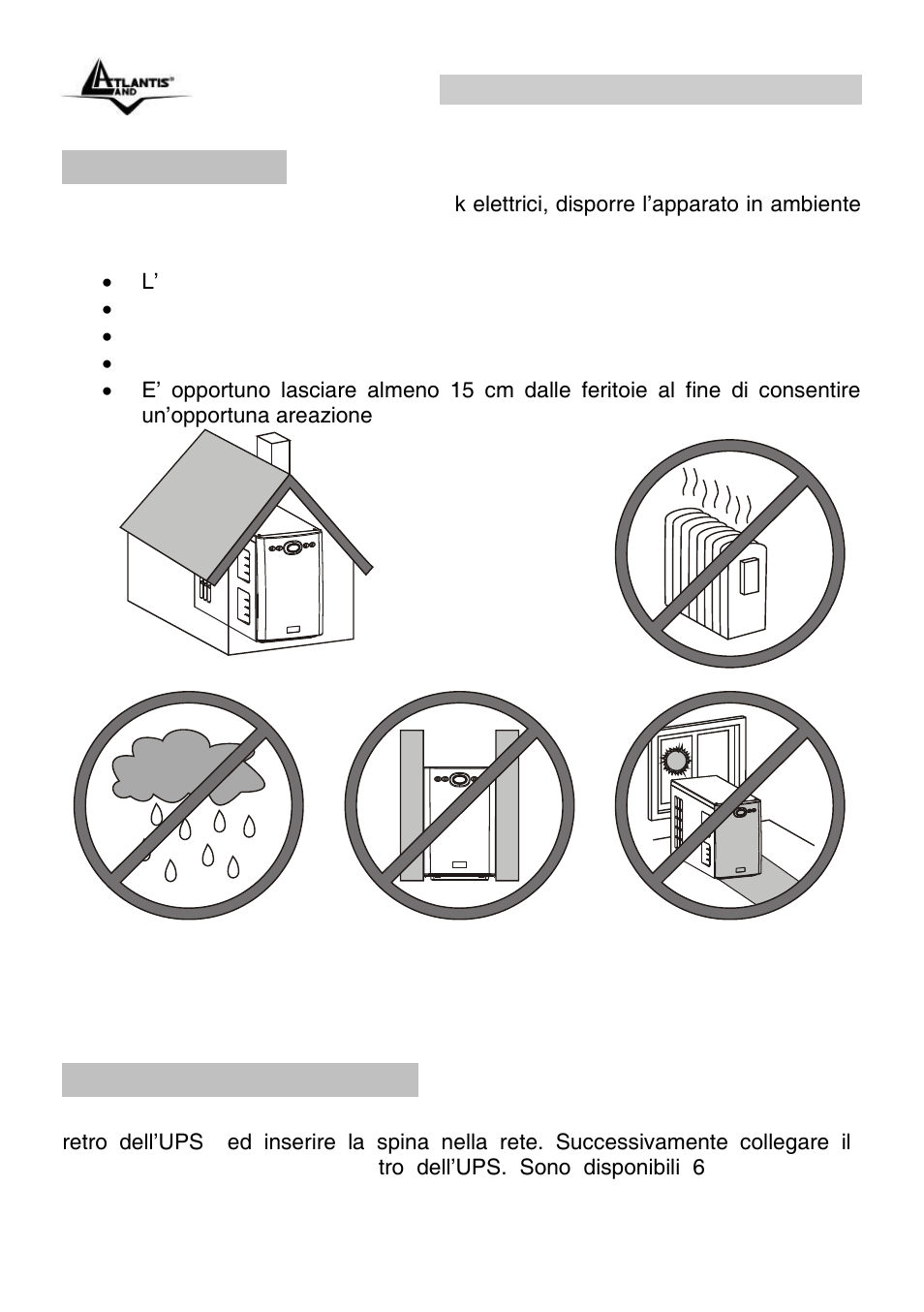 4 collocazione, 5 connessione al carico, Onepower line interactive ups (it) | Atlantis Land OnePower Line Interactive UPS A03-S1501 User Manual | Page 9 / 50