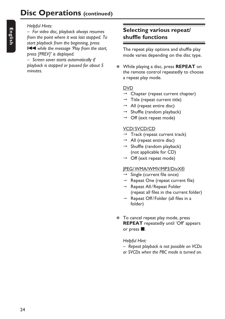 Disc operations | Philips DVP5992-37B User Manual | Page 24 / 58