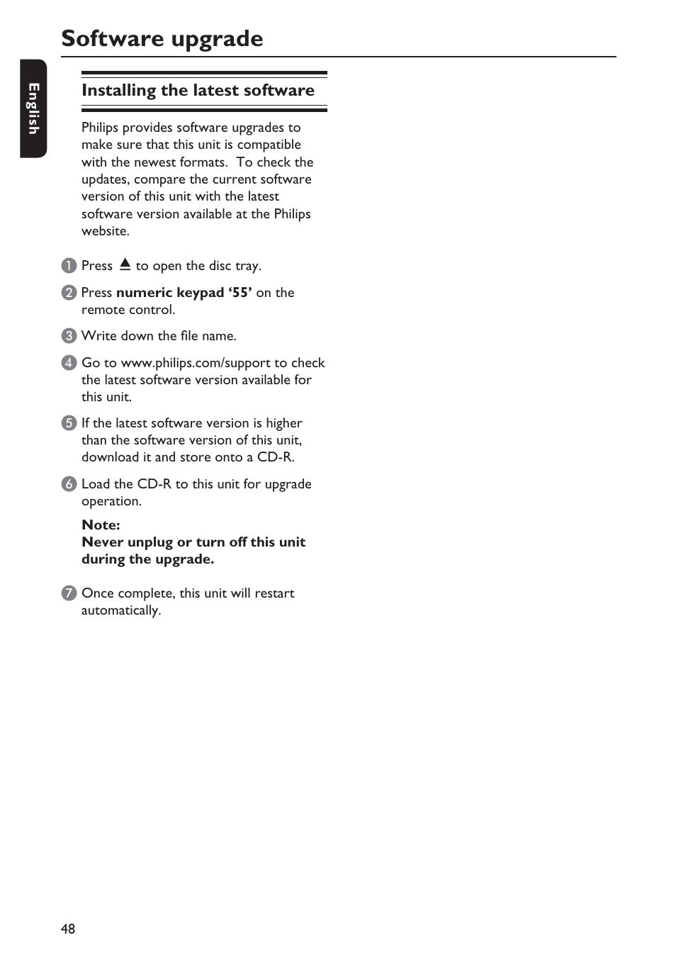 Software upgrade | Philips DVP5992-37B User Manual | Page 48 / 58