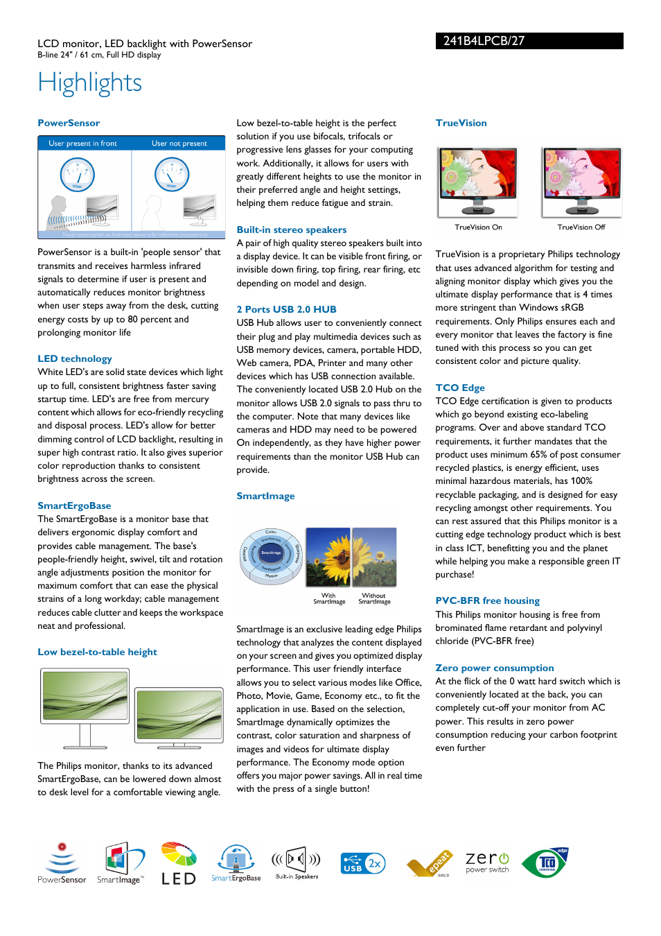 Highlights | Philips 241B4LPCB-27 User Manual | Page 2 / 3