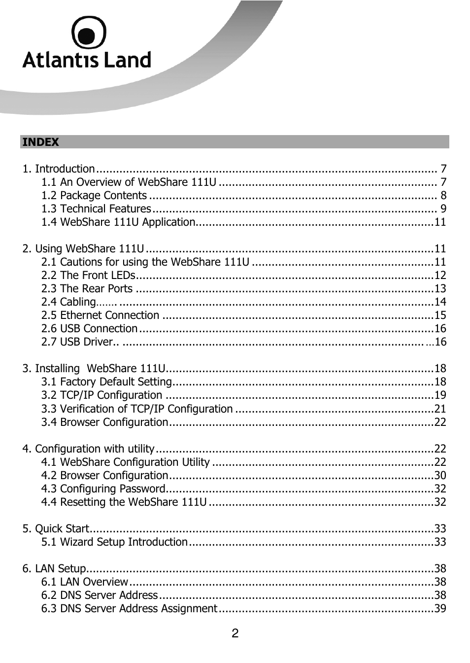 Atlantis Land 111U User Manual | Page 2 / 98