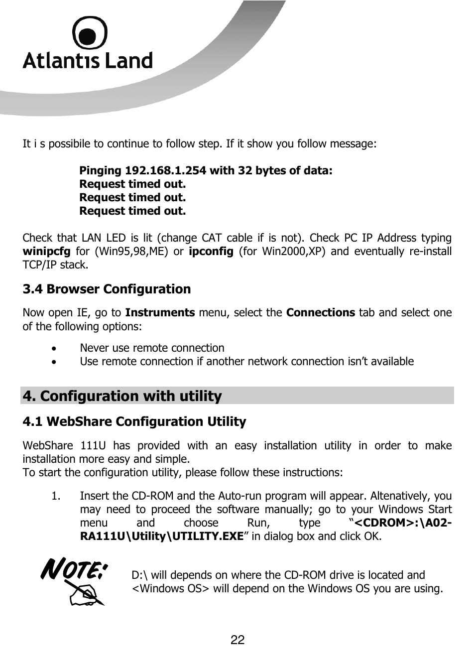 Configuration with utility | Atlantis Land 111U User Manual | Page 22 / 98