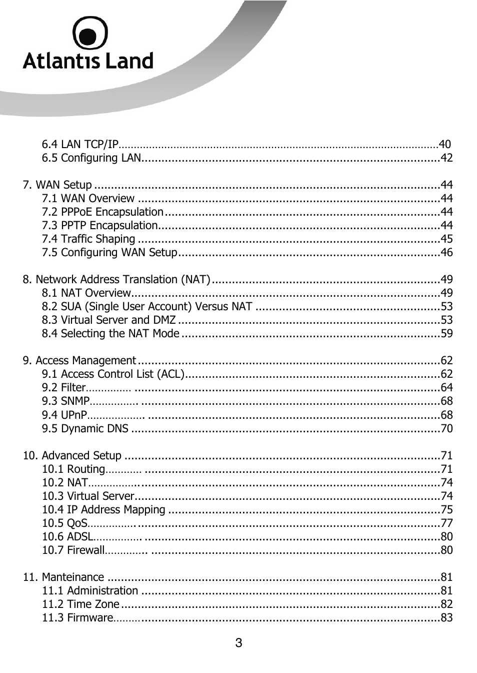 Atlantis Land 111U User Manual | Page 3 / 98