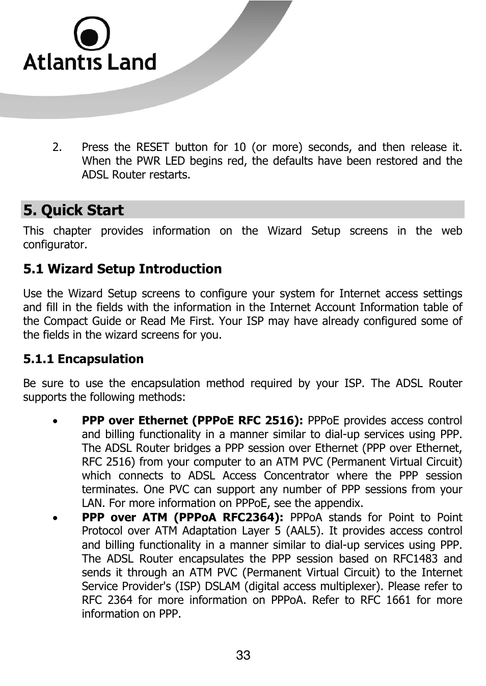Quick start | Atlantis Land 111U User Manual | Page 33 / 98