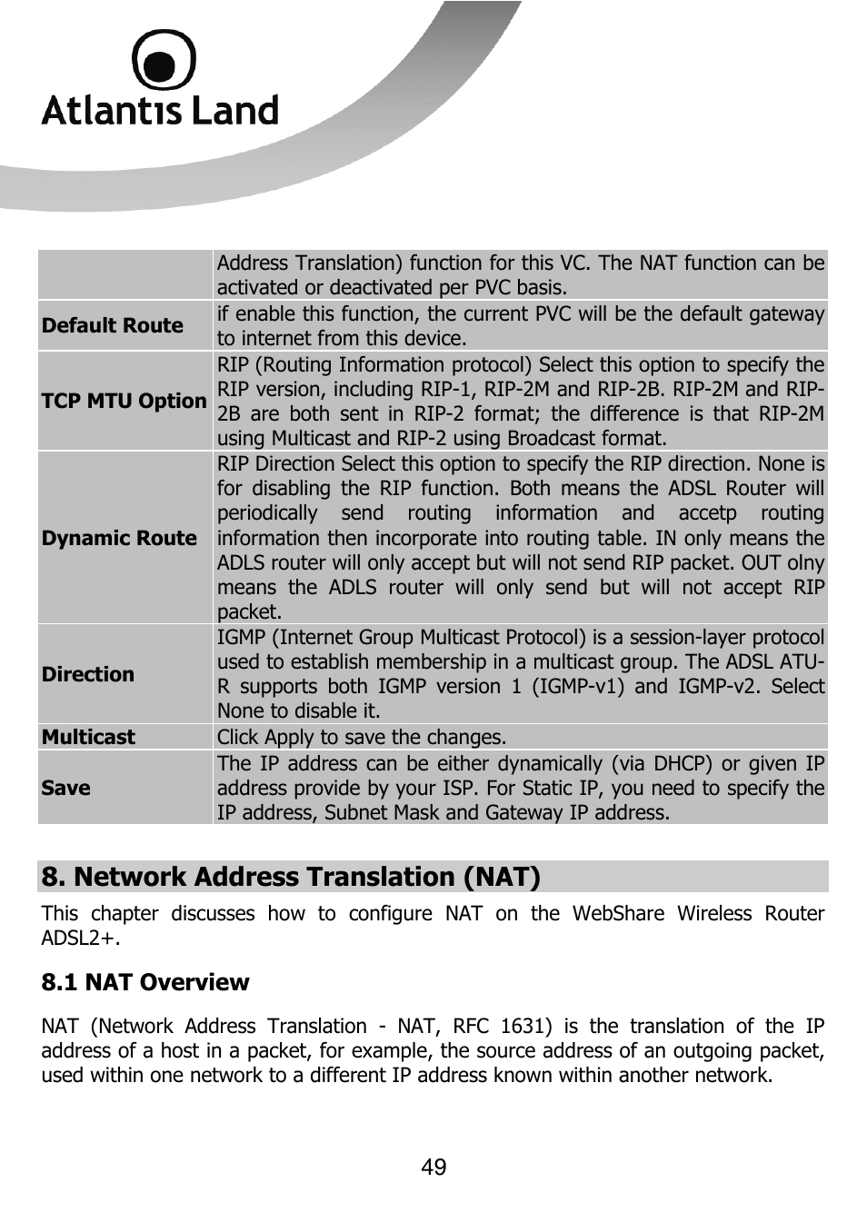 Network address translation (nat) | Atlantis Land 111U User Manual | Page 49 / 98