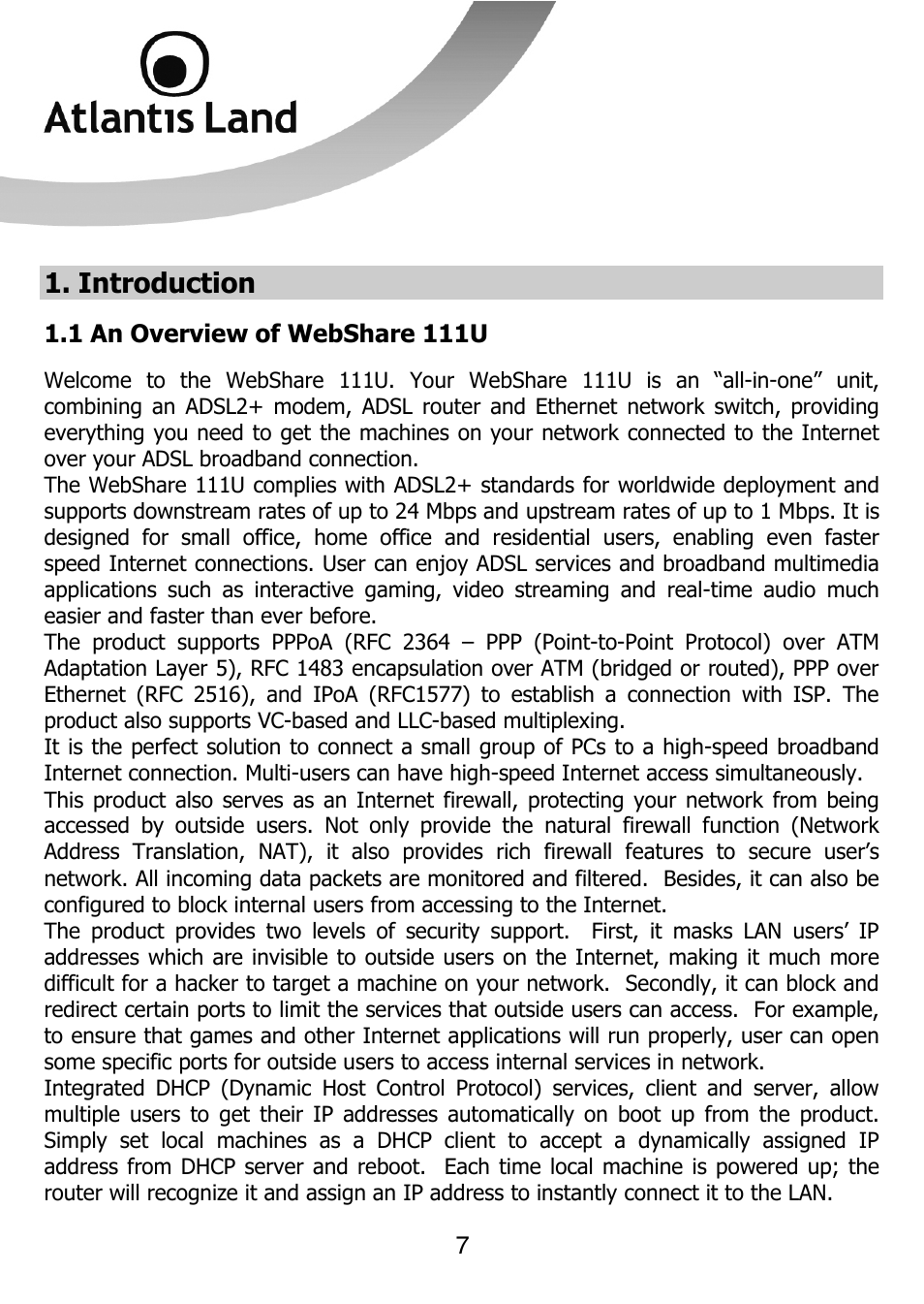 Introduction | Atlantis Land 111U User Manual | Page 7 / 98