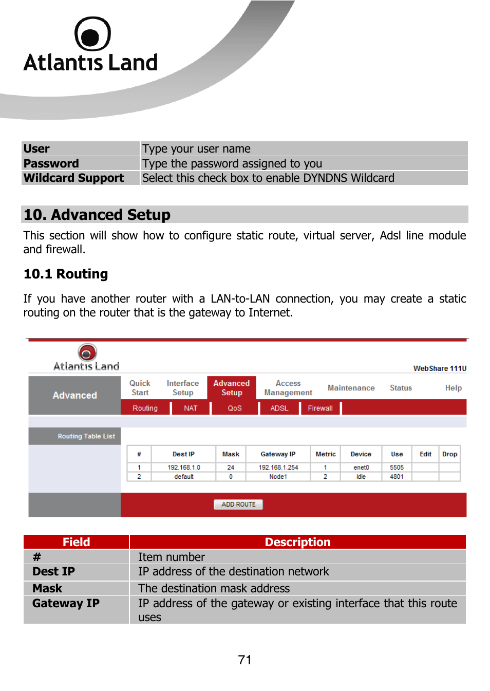 Advanced setup | Atlantis Land 111U User Manual | Page 71 / 98