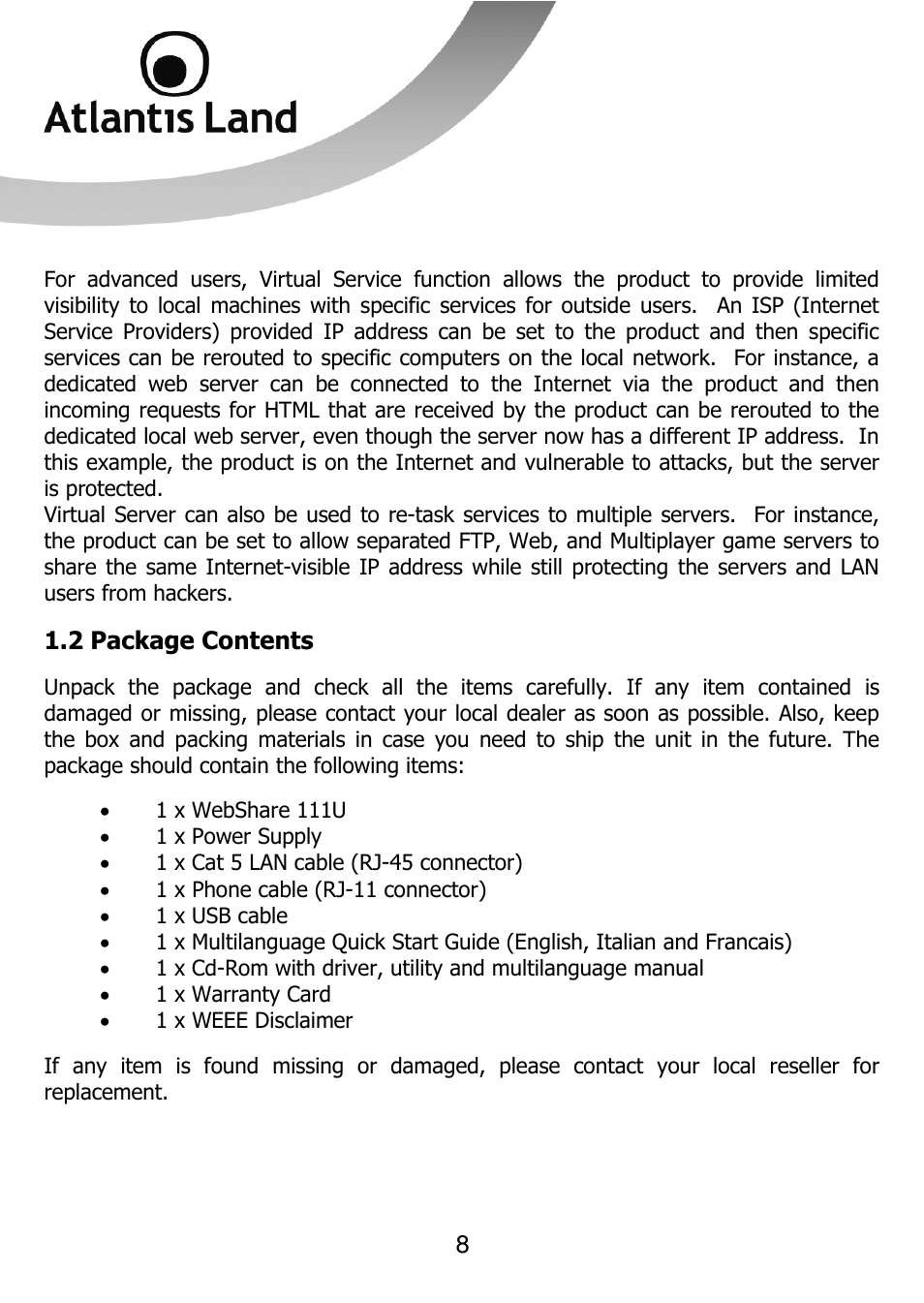Atlantis Land 111U User Manual | Page 8 / 98