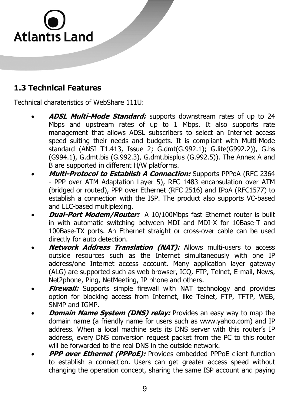 Atlantis Land 111U User Manual | Page 9 / 98