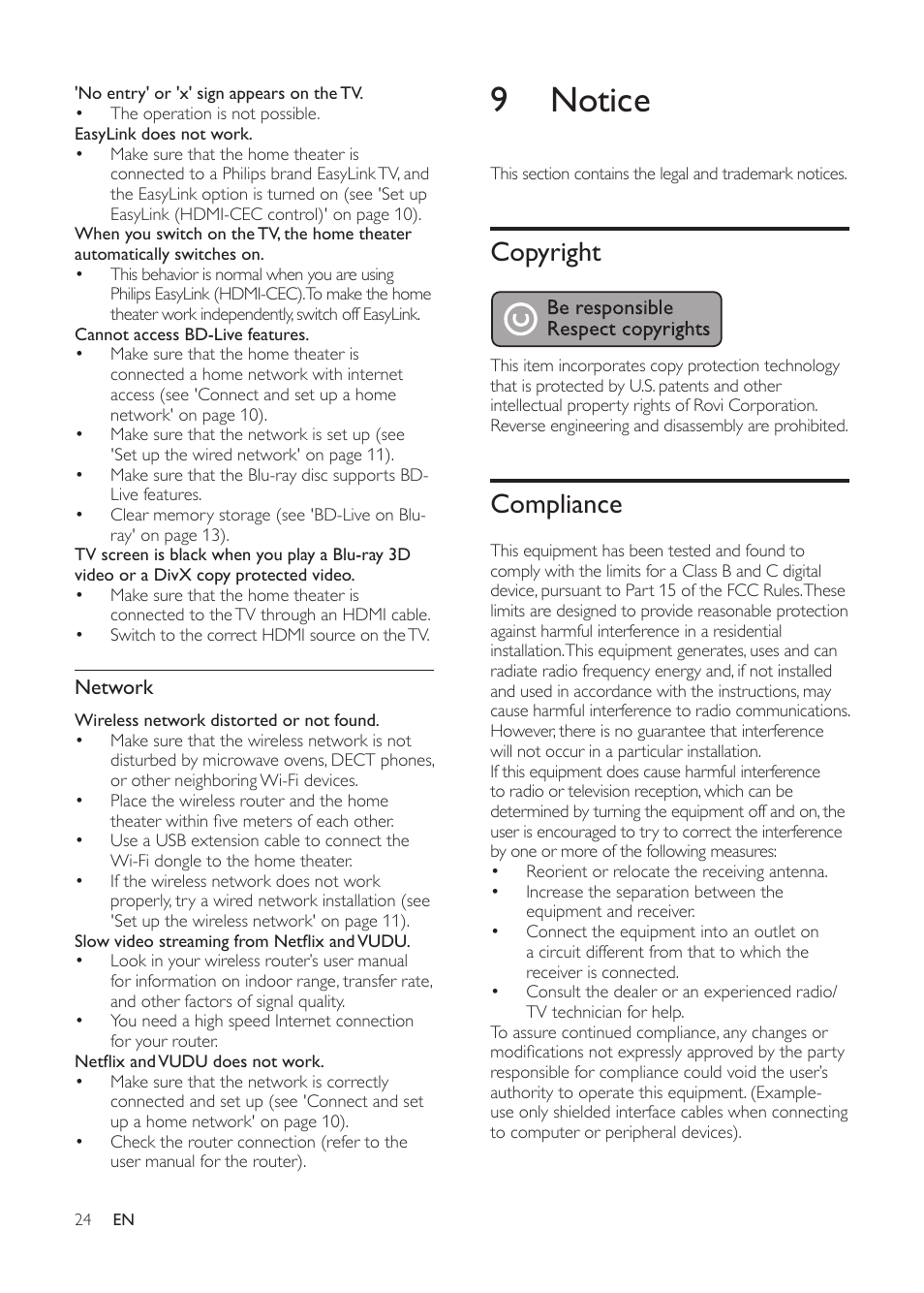 9 notice, Copyright, Compliance | Philips HTS3541-F7 User Manual | Page 26 / 70