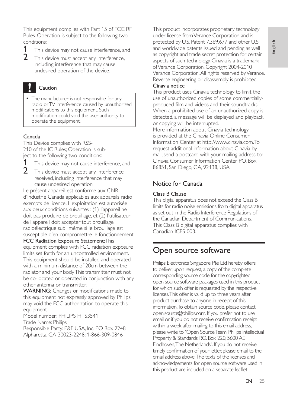 Open source software | Philips HTS3541-F7 User Manual | Page 27 / 70