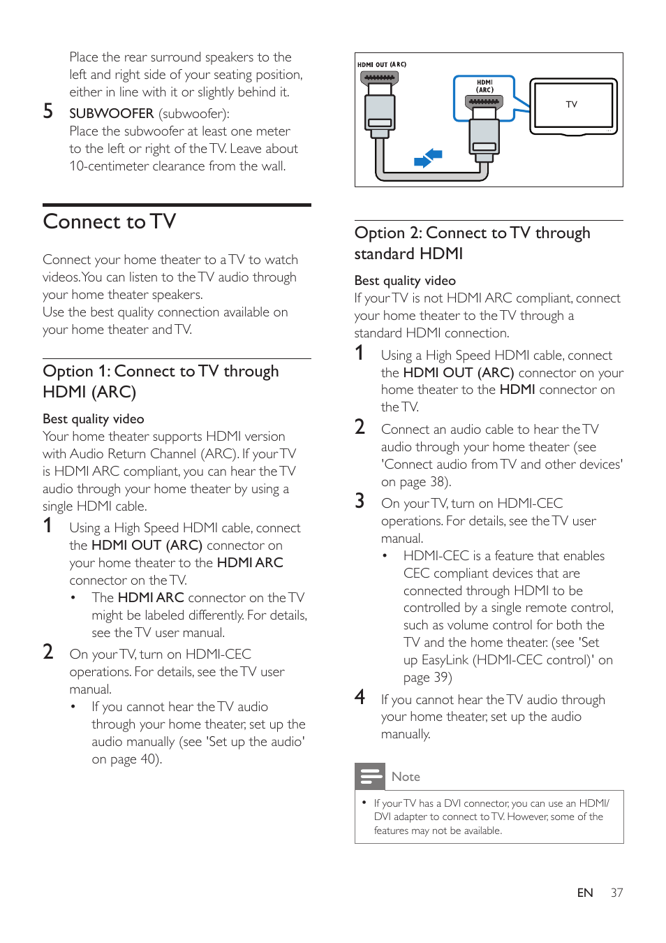 Connect to tv | Philips HTS3541-F7 User Manual | Page 39 / 70