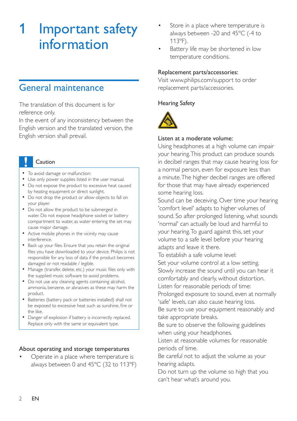 1 important safety information, General maintenance | Philips SA5DOT04ONS-37 User Manual | Page 4 / 16