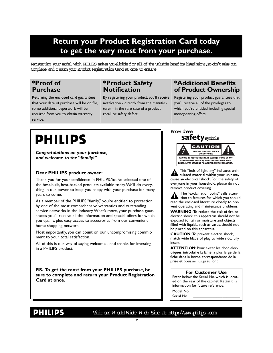 Safety, Proof of purchase, Product safety notification | Additional benefits of product ownership | Philips 34PW8402-37B User Manual | Page 2 / 39