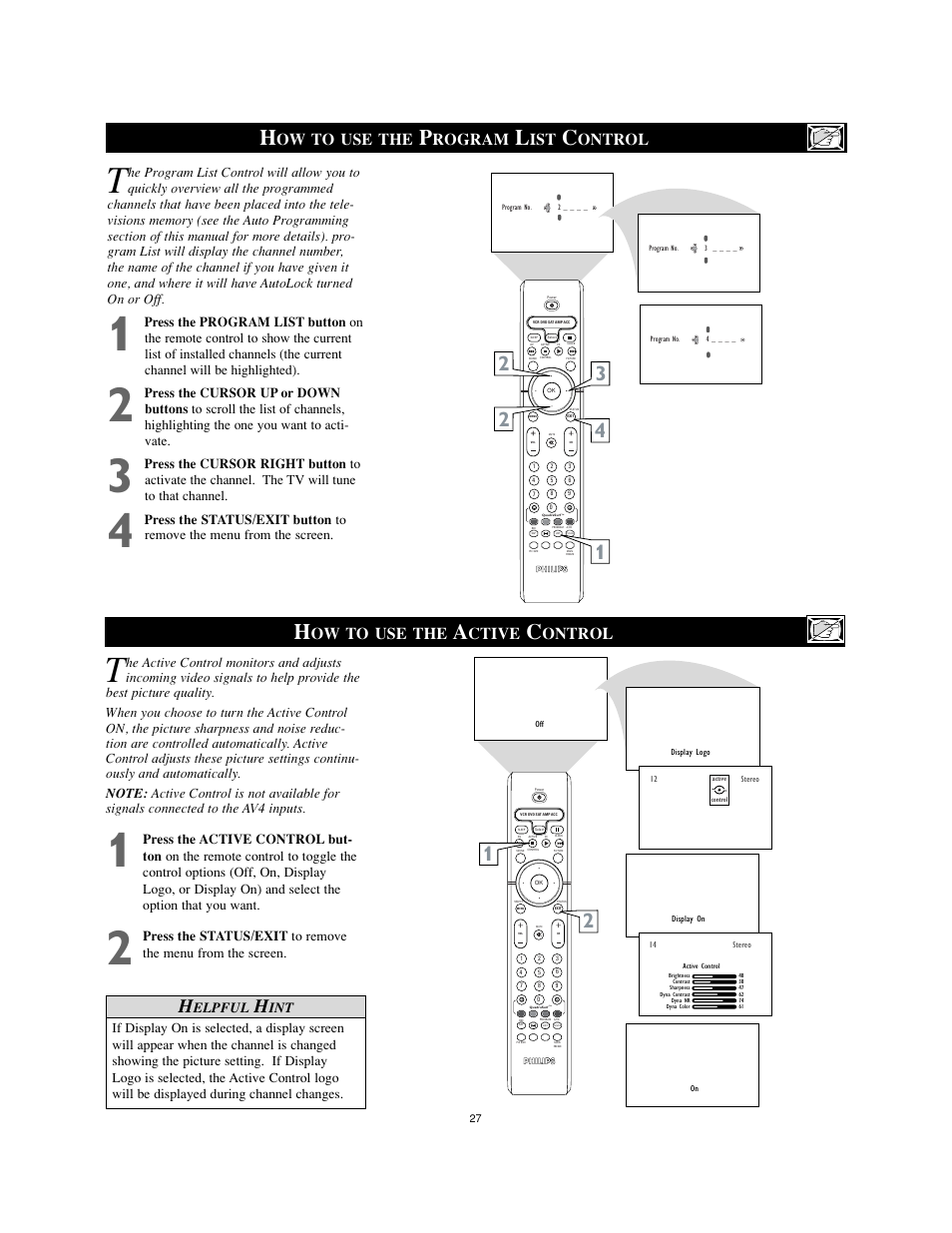 Ow to use the, Rogram, Ontrol | Ctive, Elpful | Philips 34PW8402-37B User Manual | Page 27 / 39