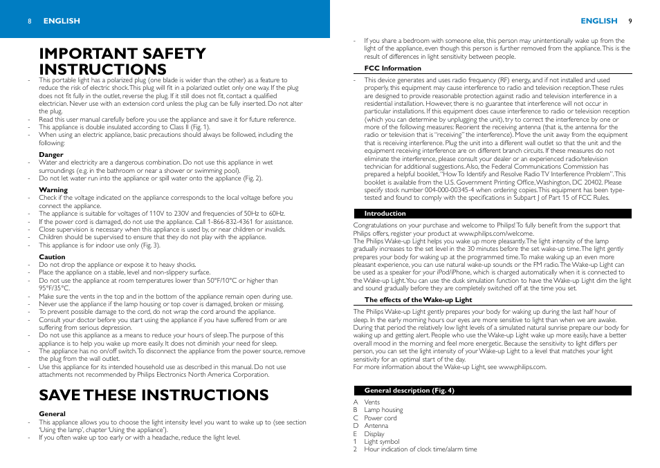 Important safety instructions, Save these instructions | Philips HF3480-01 User Manual | Page 6 / 11
