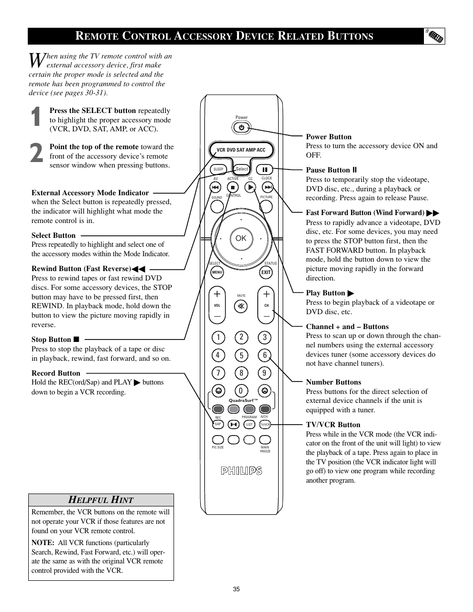 Emote, Ontrol, Ccessory | Evice, Elated, Uttons | Philips 27PT8302-37 User Manual | Page 35 / 40