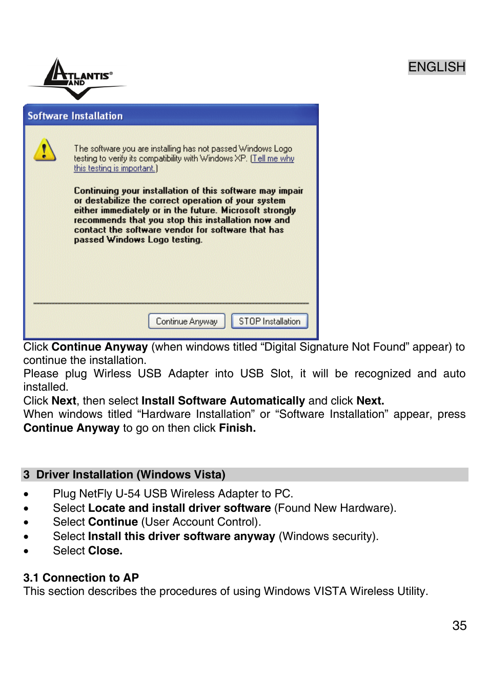 Atlantis Land Wireless 54Mbps USB Adapter 6440 A02-UP-W54 User Manual | Page 34 / 89