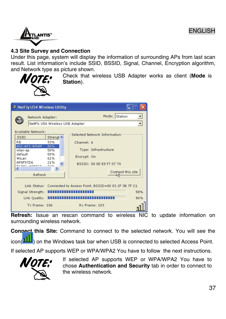 Atlantis Land Wireless 54Mbps USB Adapter 6440 A02-UP-W54 User Manual | Page 36 / 89