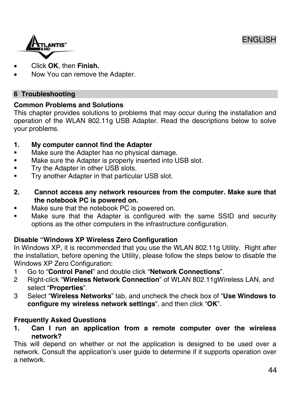 Atlantis Land Wireless 54Mbps USB Adapter 6440 A02-UP-W54 User Manual | Page 43 / 89