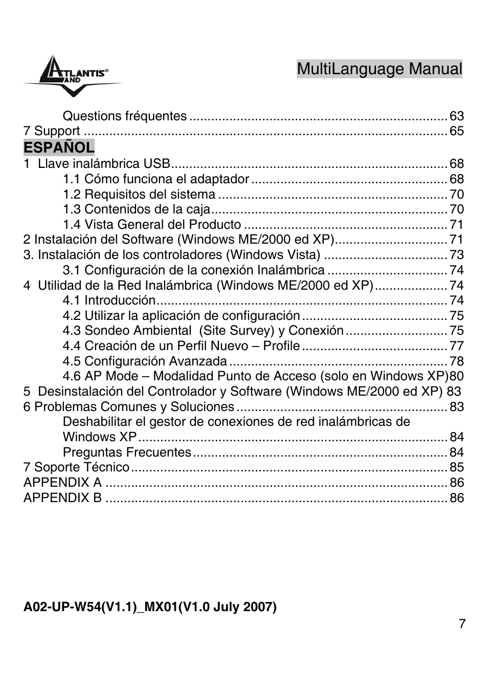 Multilanguage manual gu | Atlantis Land Wireless 54Mbps USB Adapter 6440 A02-UP-W54 User Manual | Page 6 / 89