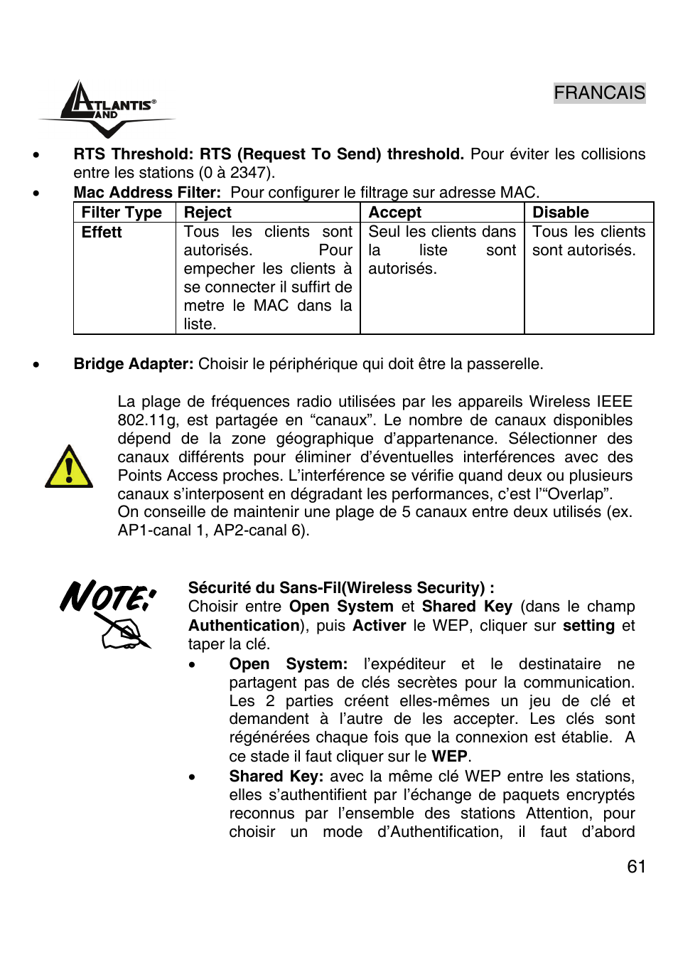 Atlantis Land Wireless 54Mbps USB Adapter 6440 A02-UP-W54 User Manual | Page 60 / 89