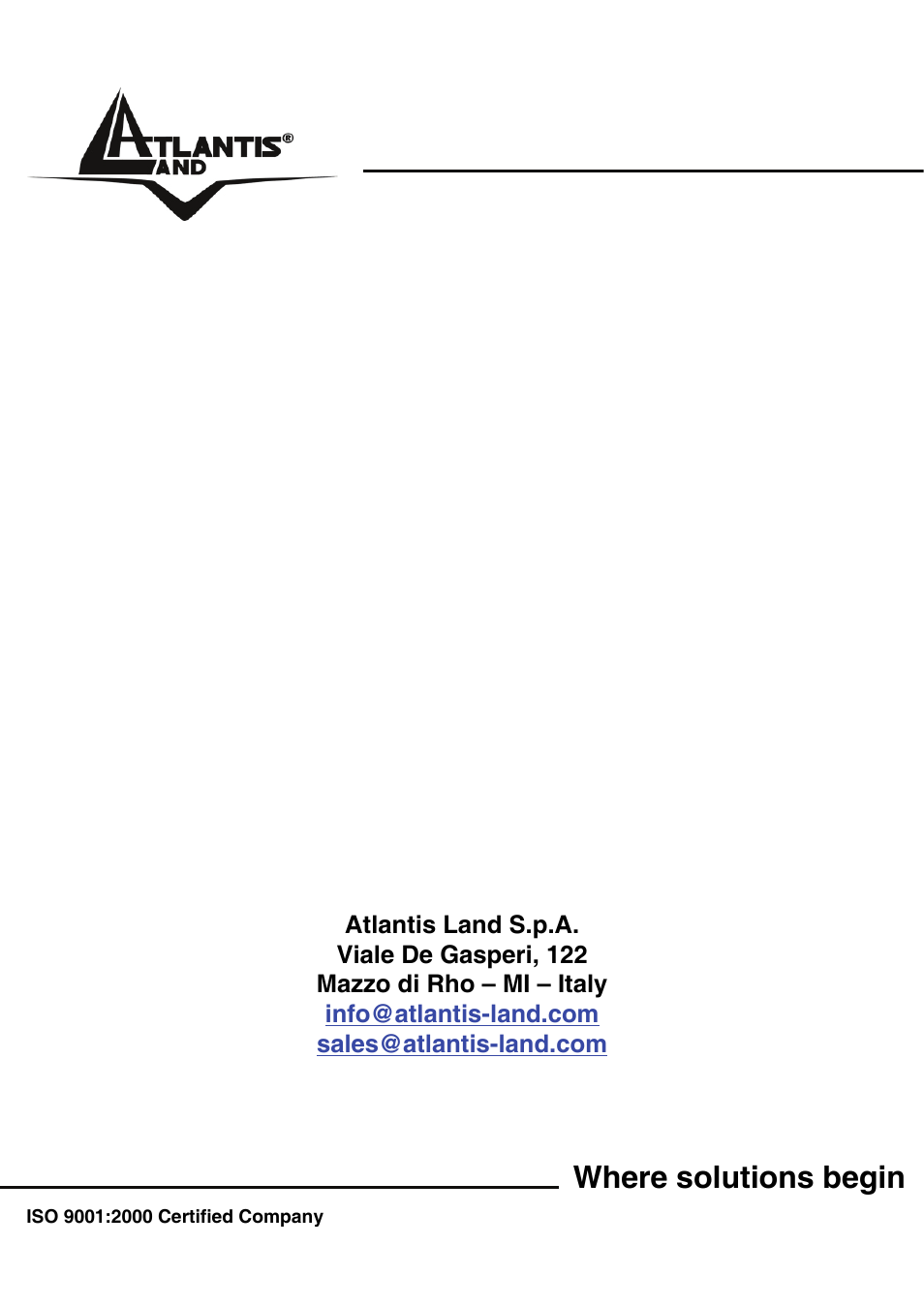 Where solutions begin | Atlantis Land Wireless 54Mbps USB Adapter 6440 A02-UP-W54 User Manual | Page 89 / 89
