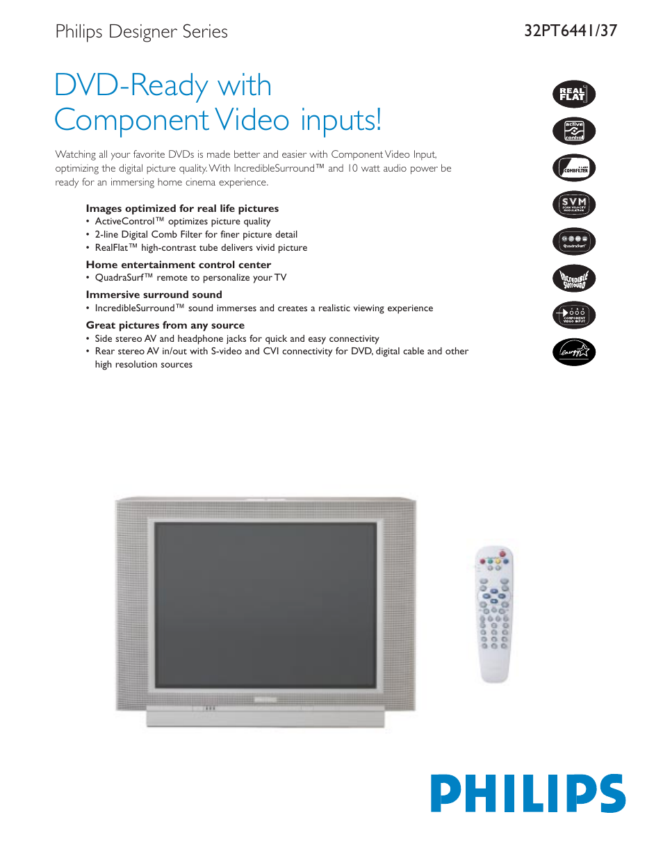 Philips 32" real flat TV User Manual | 2 pages
