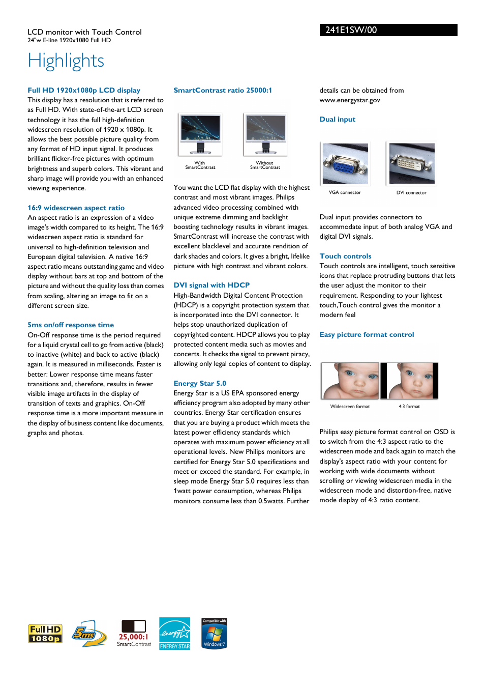 Highlights | Philips 241E1SW-00 User Manual | Page 2 / 3