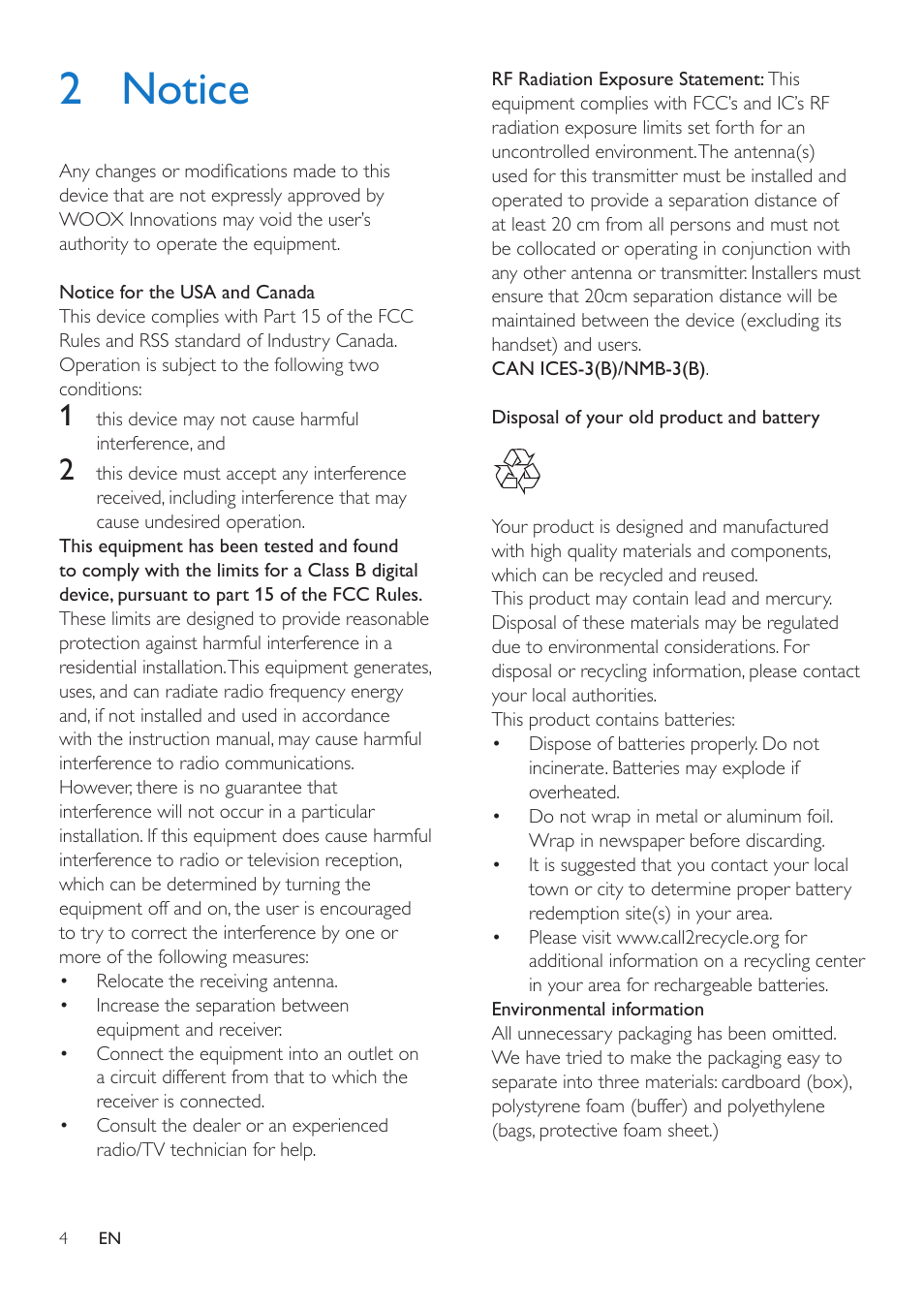 2 notice | Philips Mini Hi-Fi System NTRX500 650W Bluetooth User Manual | Page 6 / 26