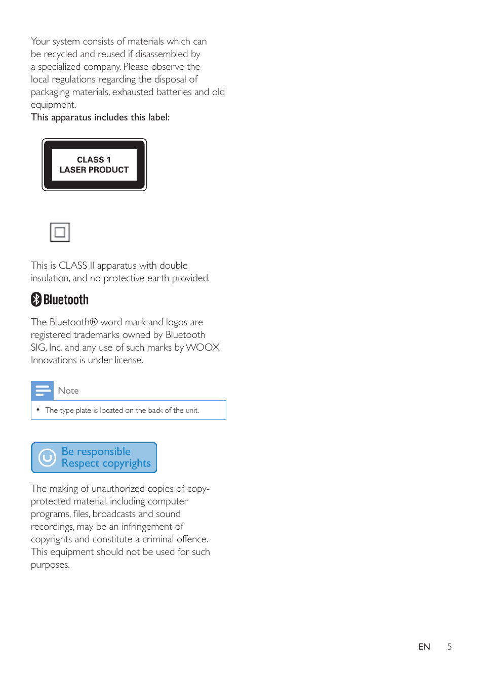 Philips Mini Hi-Fi System NTRX500 650W Bluetooth User Manual | Page 7 / 26