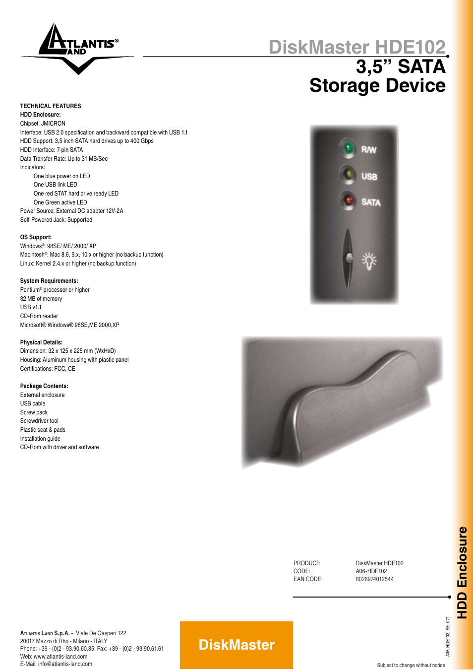 Diskmaster, Hdd enclosure | Atlantis Land DiskMaster A06-HDE102 User Manual | Page 2 / 2