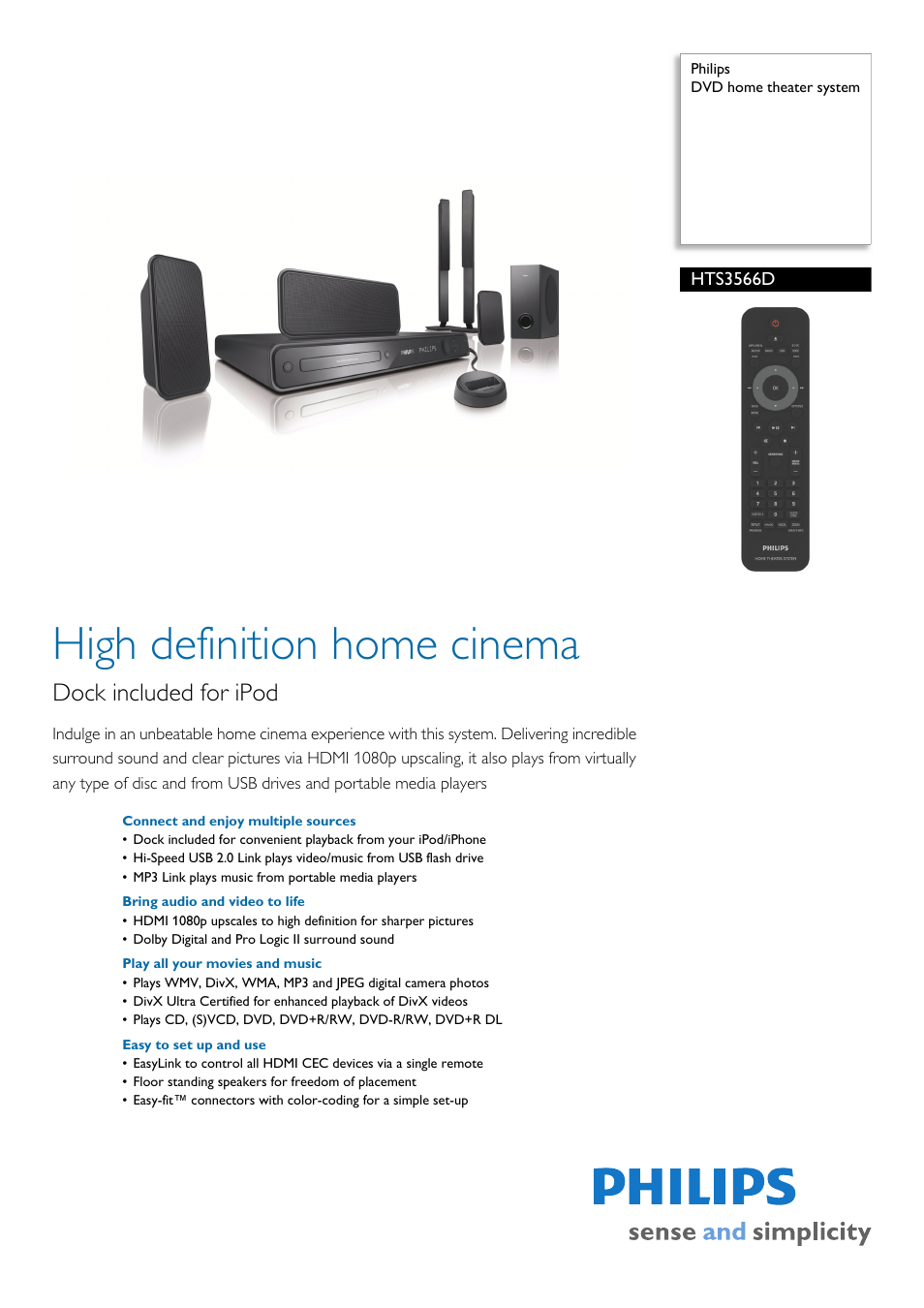 Philips DVD home theater system User Manual | 3 pages