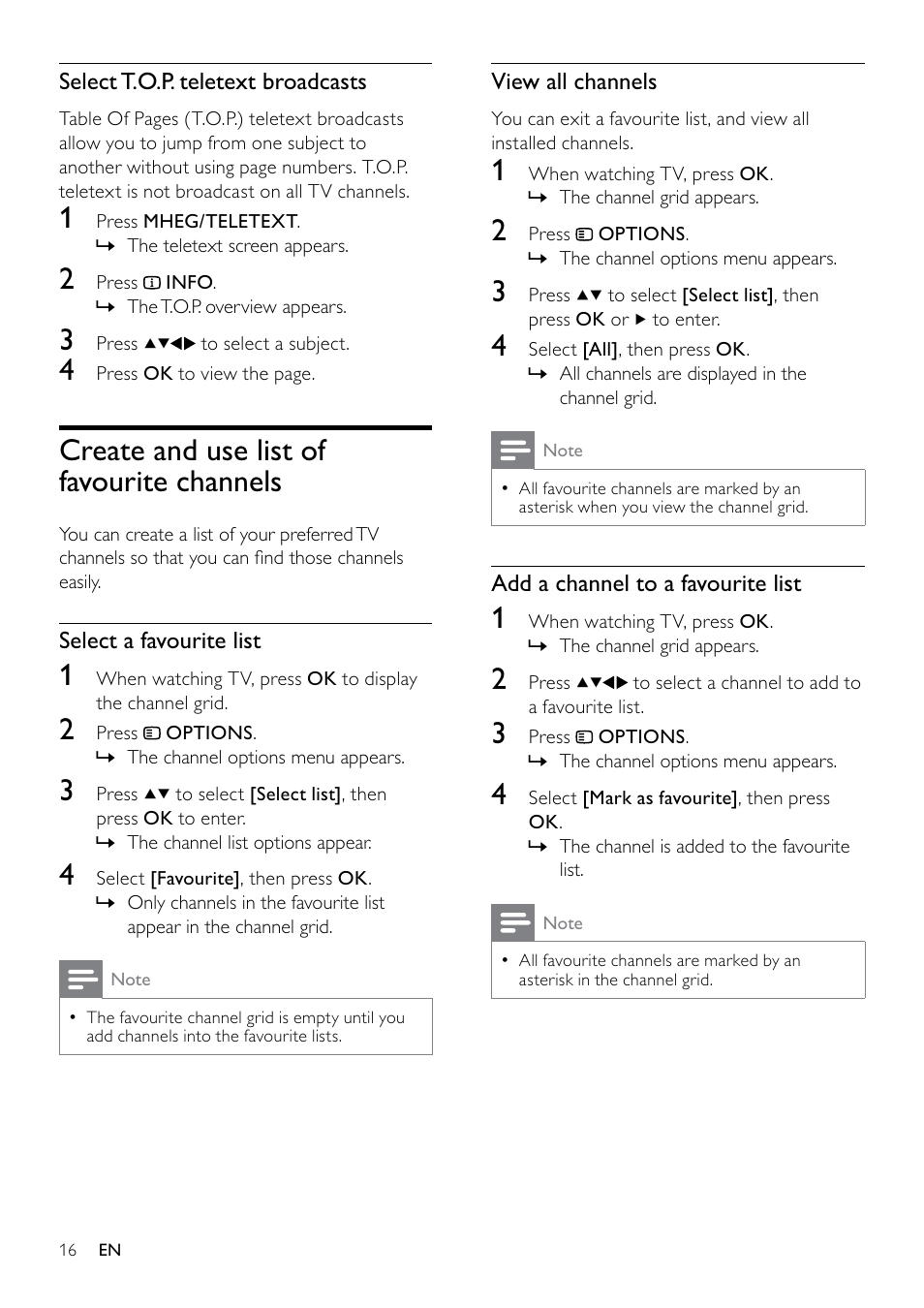 Create and use list of favourite channels | Philips LED TV 22PFL3405 56 cm 22" HD Ready with Digital Crystal Clear User Manual | Page 18 / 37