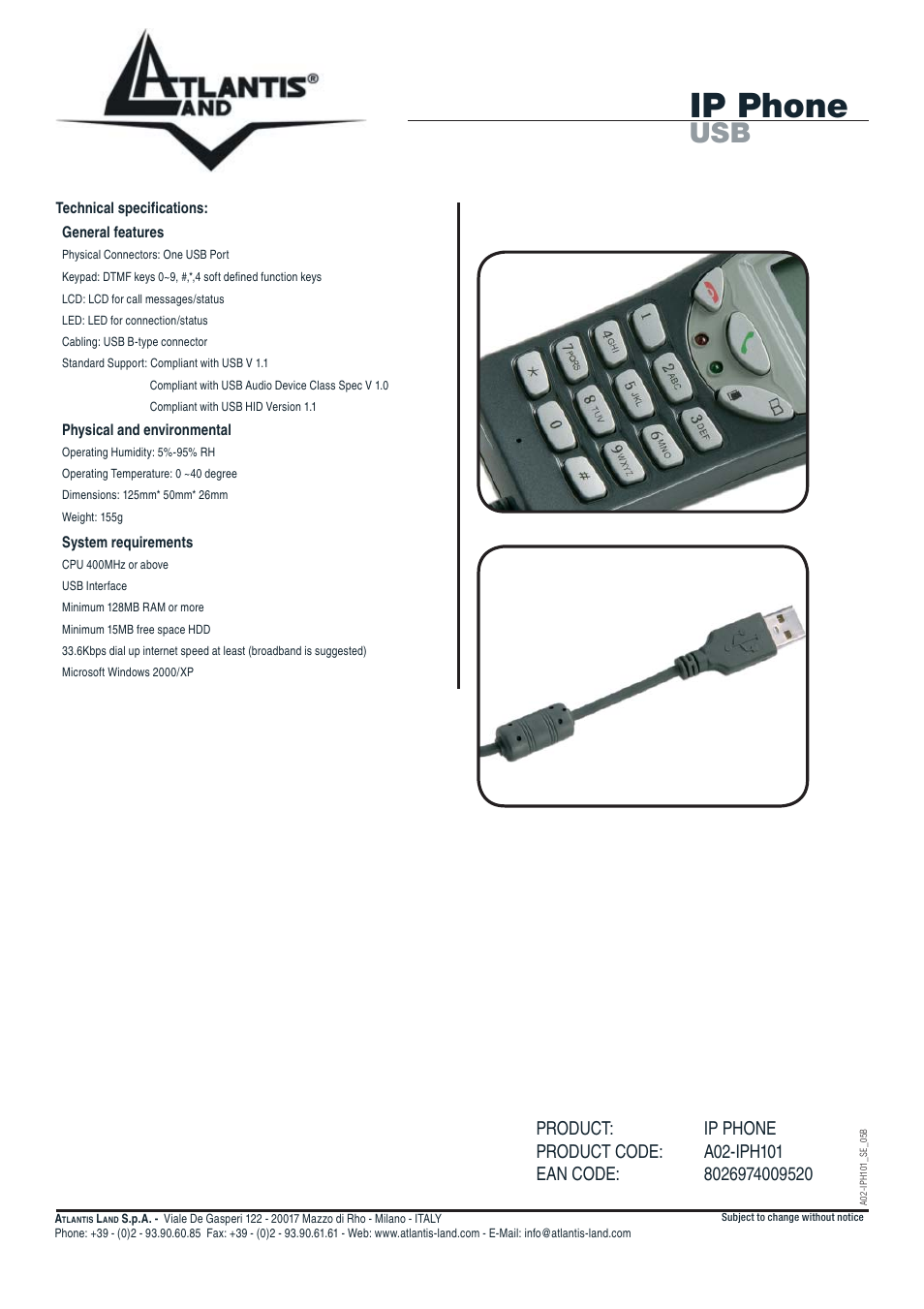 Ip phone | Atlantis Land A02-IPH101 User Manual | Page 2 / 2