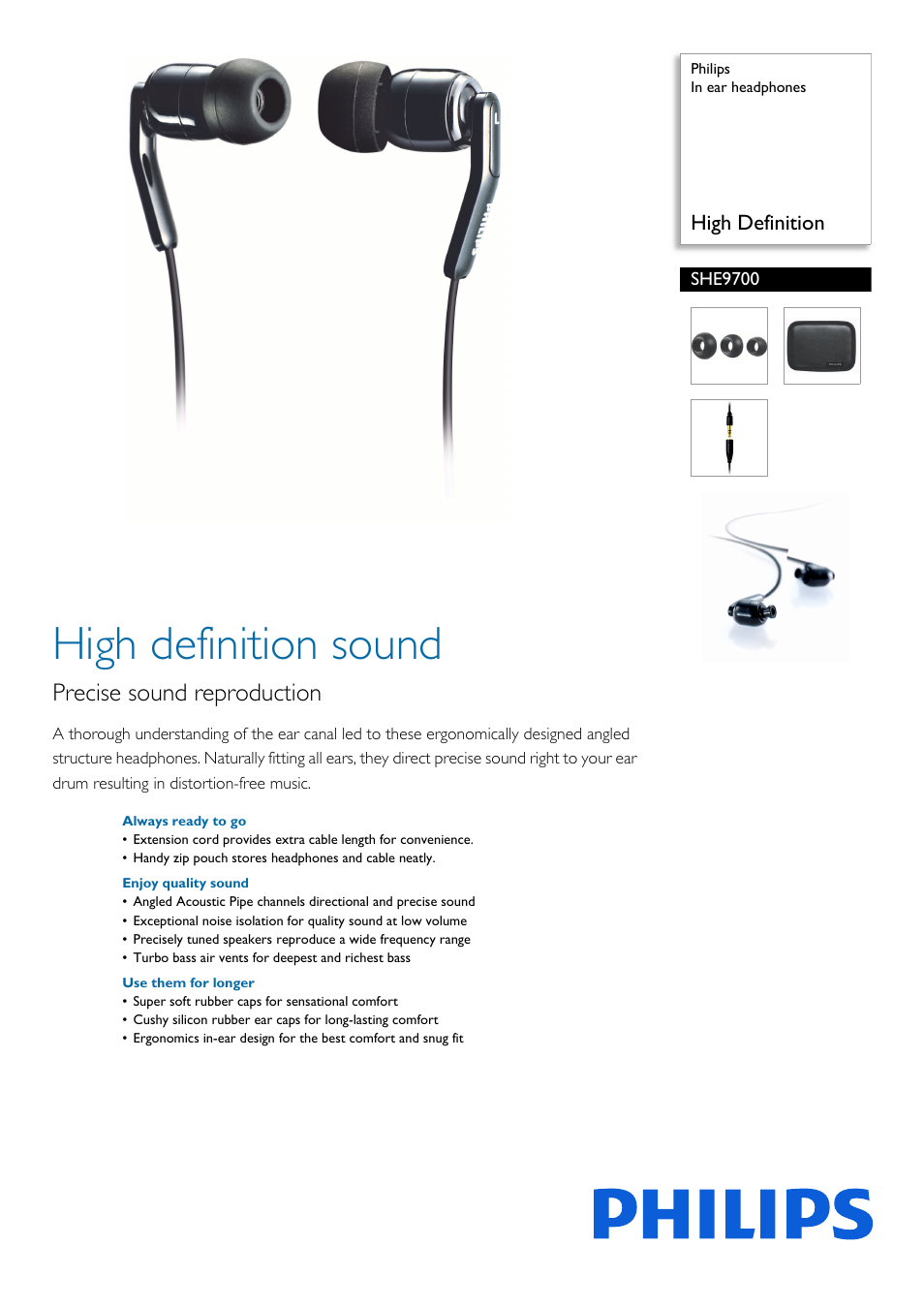 Philips In ear headphones SHE9700 High Definition User Manual | 2 pages