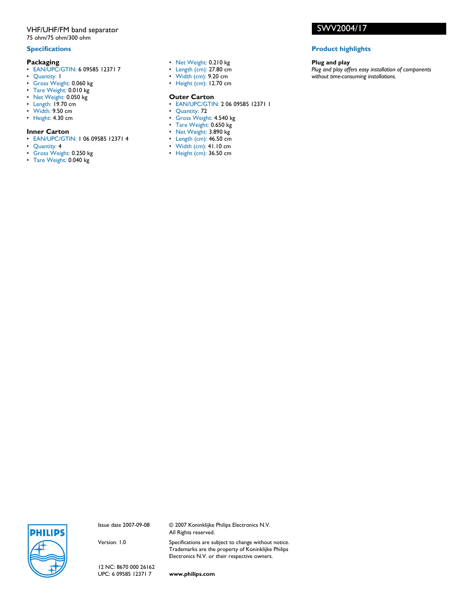 Philips SWV2004-17 User Manual | Page 2 / 2