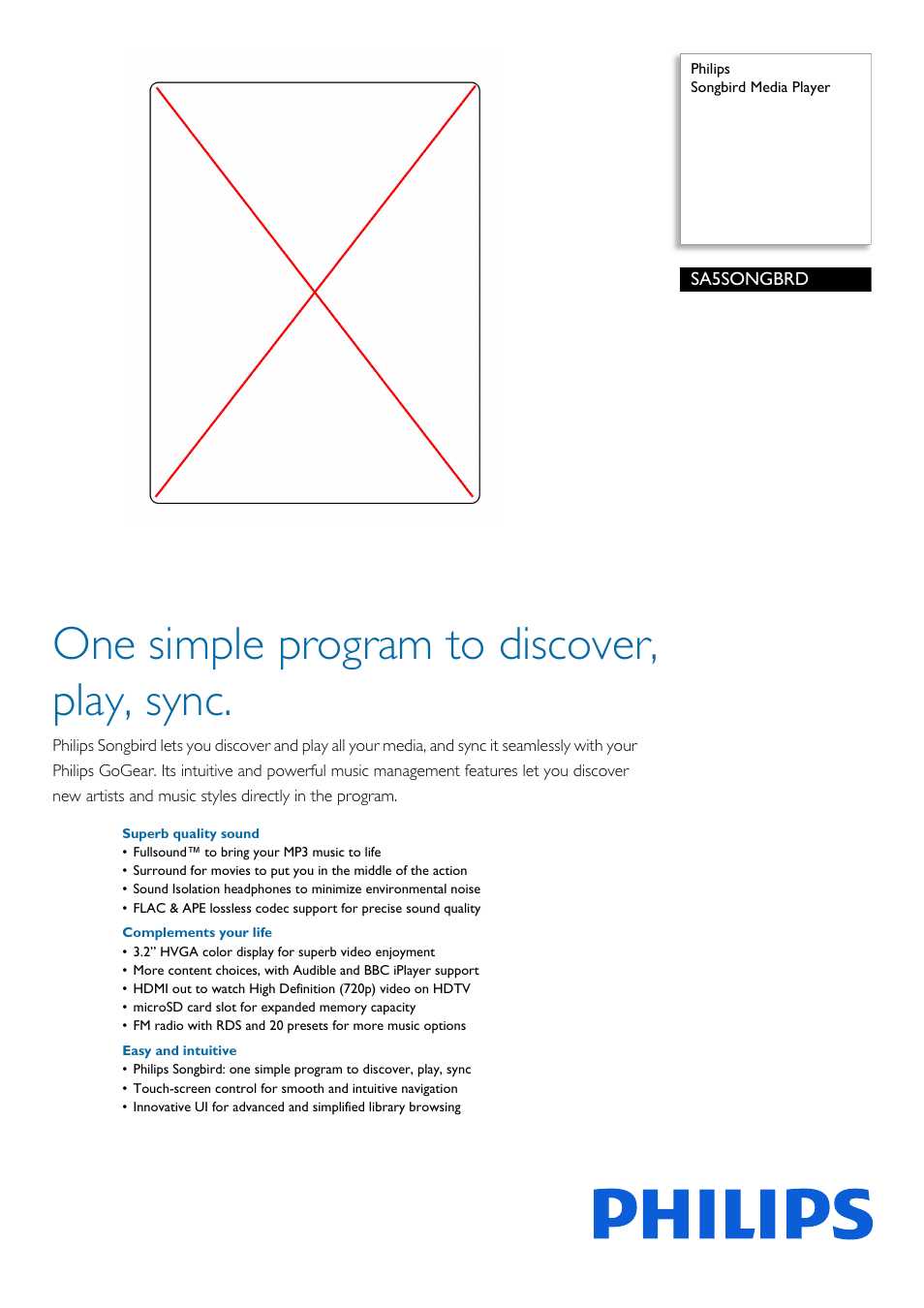 Philips SA5SONGBRD-00 User Manual | 2 pages