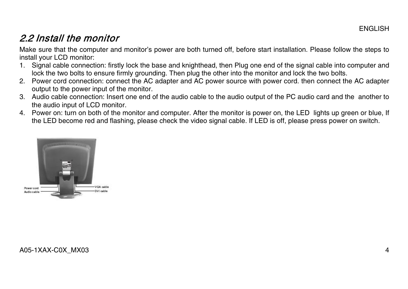 2 install the monitor | Atlantis Land A05-15AX-C07 User Manual | Page 11 / 57