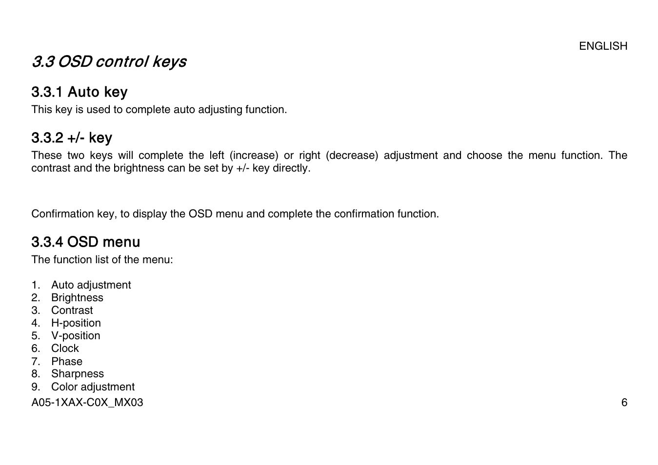 3 osd control keys | Atlantis Land A05-15AX-C07 User Manual | Page 13 / 57