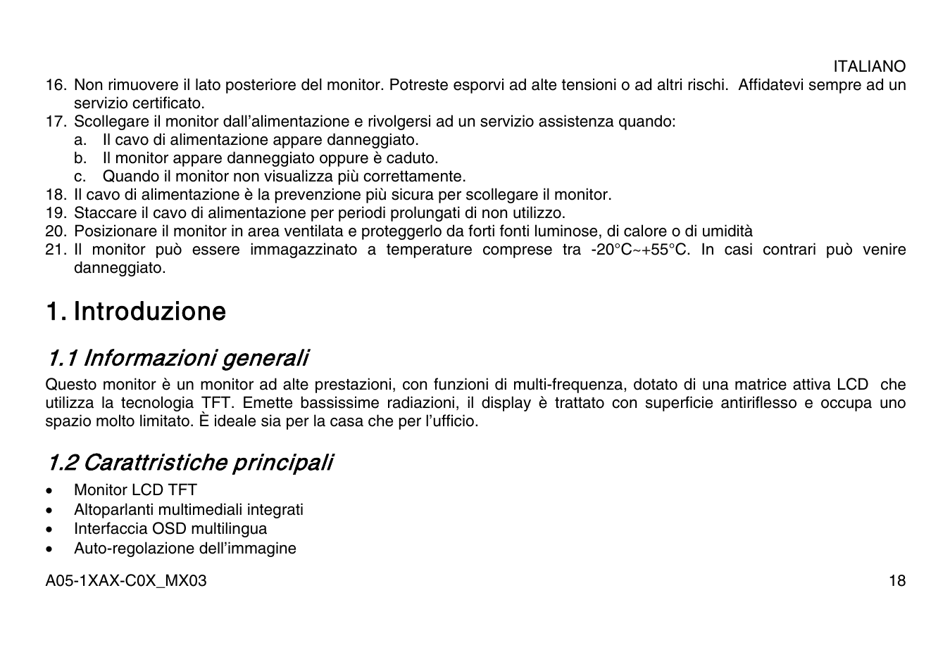 Introduzione, 1 informazioni generali, 2 carattristiche principali | Atlantis Land A05-15AX-C07 User Manual | Page 25 / 57