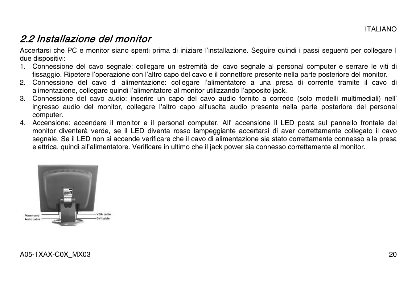 2 installazione del monitor | Atlantis Land A05-15AX-C07 User Manual | Page 27 / 57