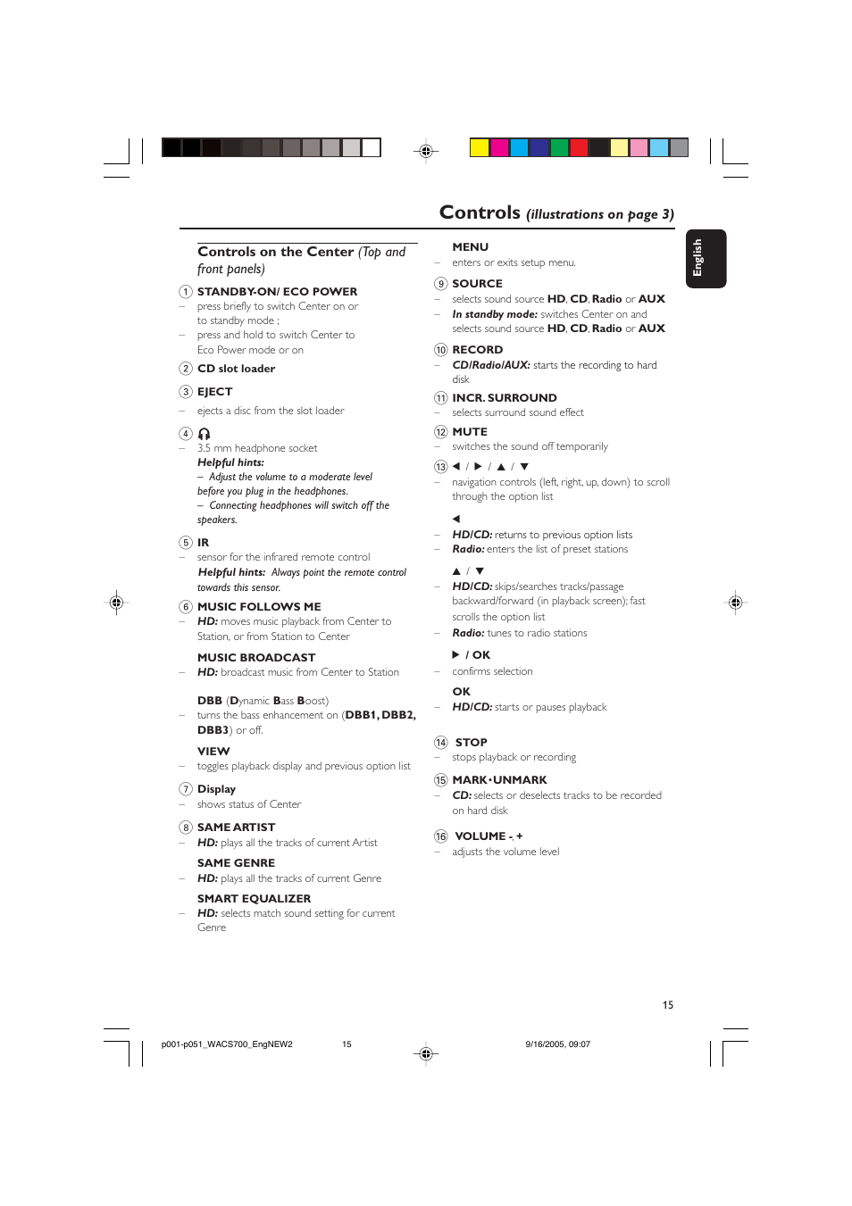 Controls | Philips WACS700-37B User Manual | Page 15 / 51