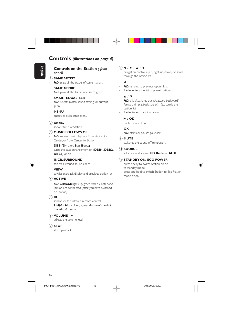 Controls | Philips WACS700-37B User Manual | Page 16 / 51